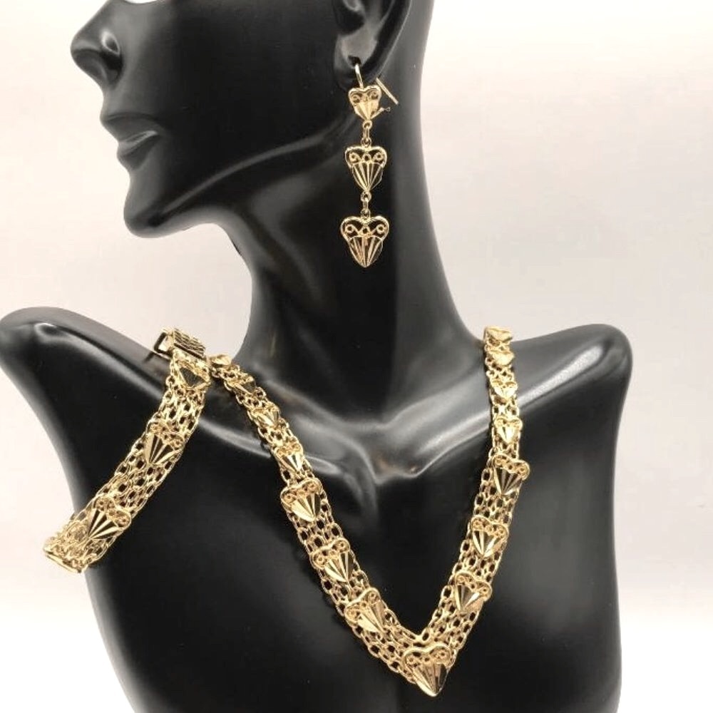 Gold-Tone Heart Necklace, Bracelet and Earring Set